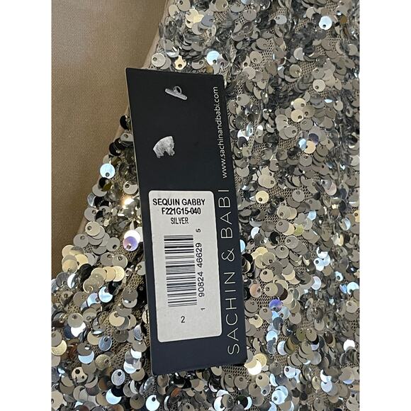 Sachin + Babi Size 2 NWD Sequin Gabby Glitter Long Sleeve V Neck Gown NWT Flaw - Picture 8 of 11